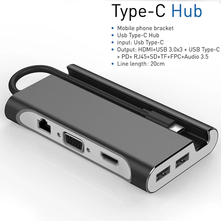 Многофункциональная док станция USB Type c для ноутбука адаптер 3 0 HDMI RJ45 PD MacBook Samsung