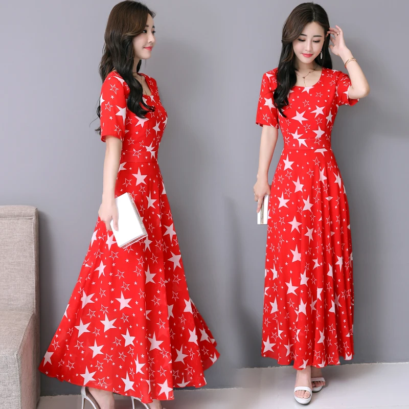 Новый 2019 шифоновое платье Для женщин Лето с длинным рукавом Цветочный принт Boho