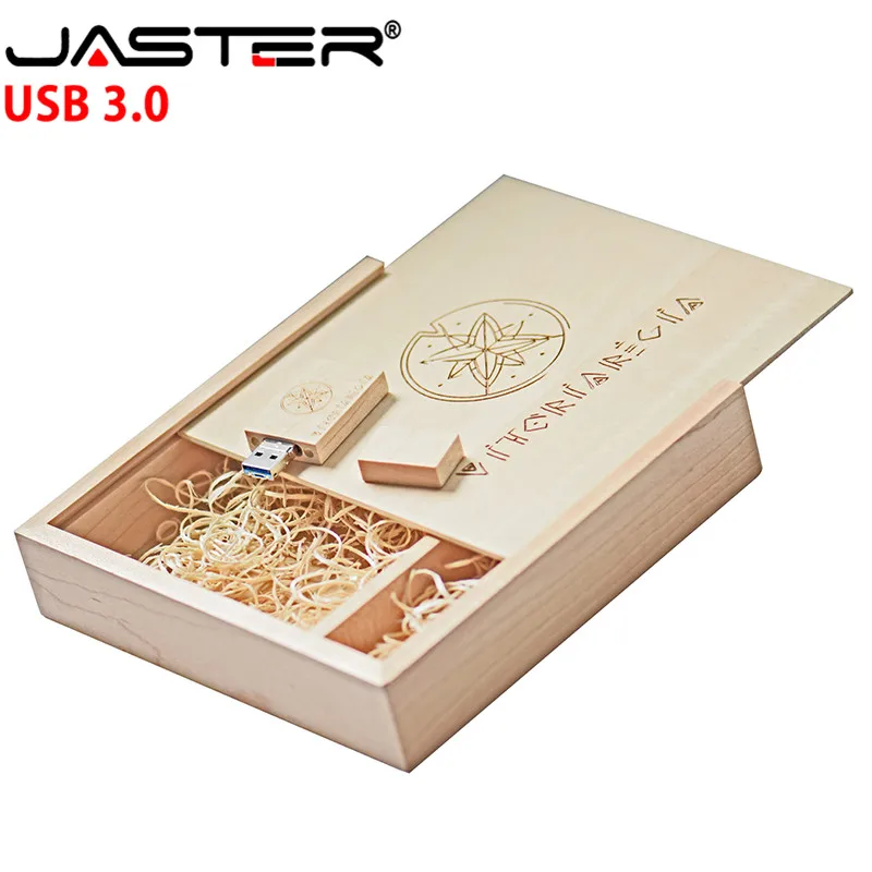 

JASTER wooden photo album USB 3.0 flash drive pendrive 4GB 32GB 64GB 128GB U disk photography gift 2 in 1 interface free LOGO