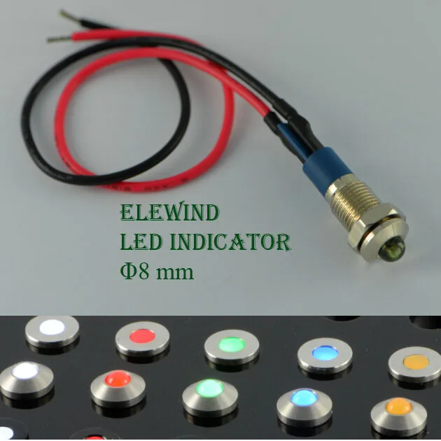 

ELEWIND 8 мм светосветильник индикатор (фонарь/G/12-24 В/С/IP67 с проводкой 15 см)
