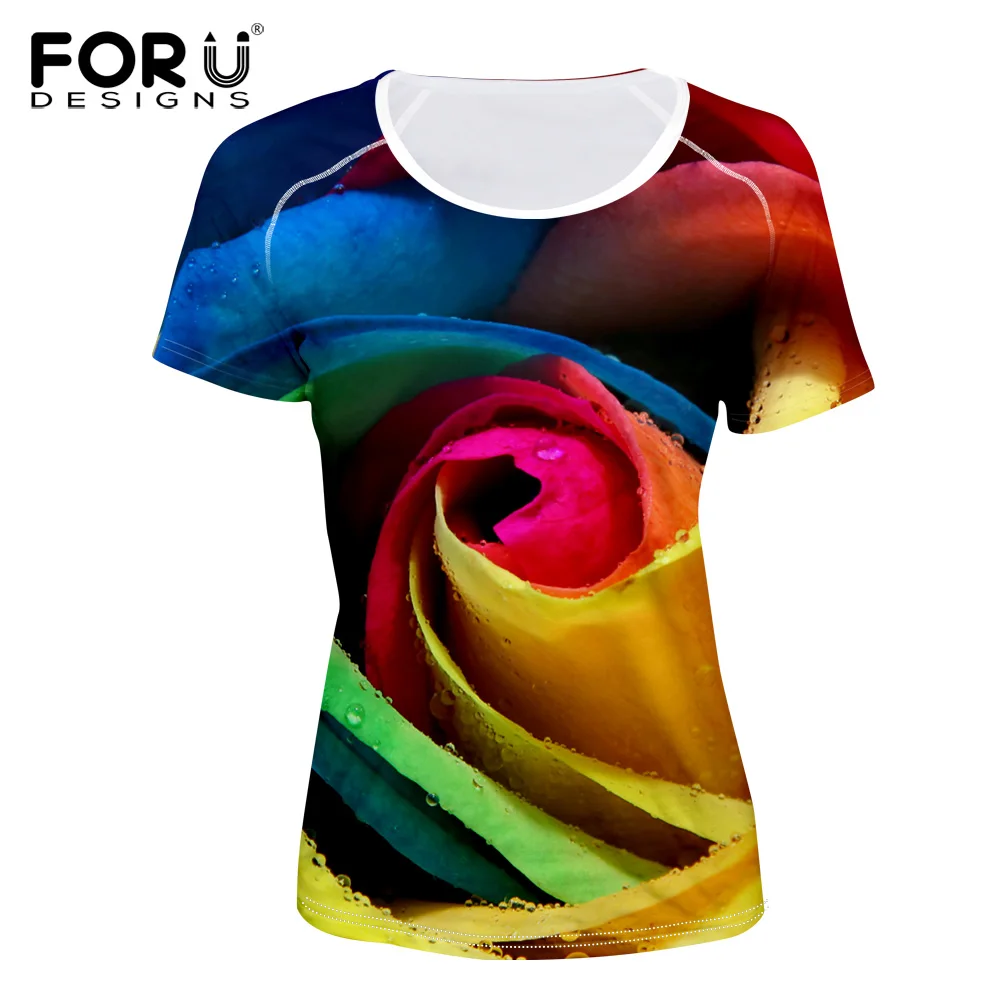 FORUDESIGNS/Модная женская футболка с 3D рисунком розы Повседневная брендовая одежда