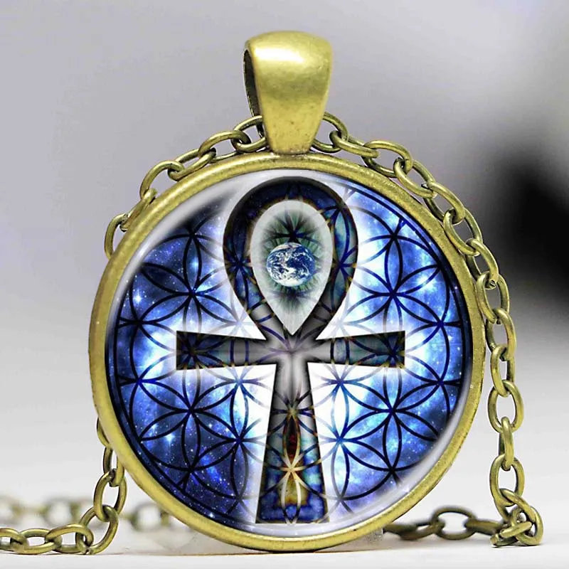 Оптовая продажа фото ожерелье цветок жизни Анкх кулон чакры Священная геометрия