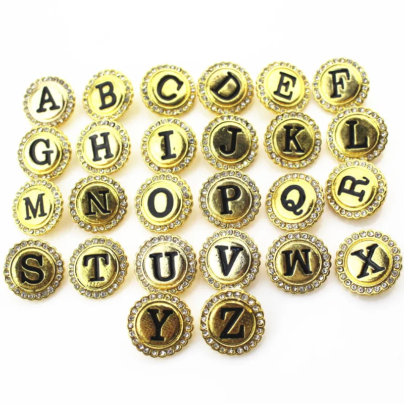 New 52pcs/lot gold crystal A-Z alphabet letters Snap Buttons Button Charms Jewelry Ginger Snaps fit 18mm snap | Украшения и