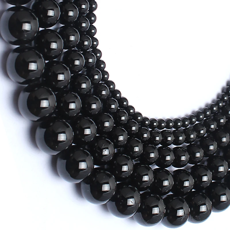 4-12mm Round Black Tourmaline Beads Natural Stone For Jewelry Making beads Necklace 15'' DIY Bracelets Trinket | Украшения и