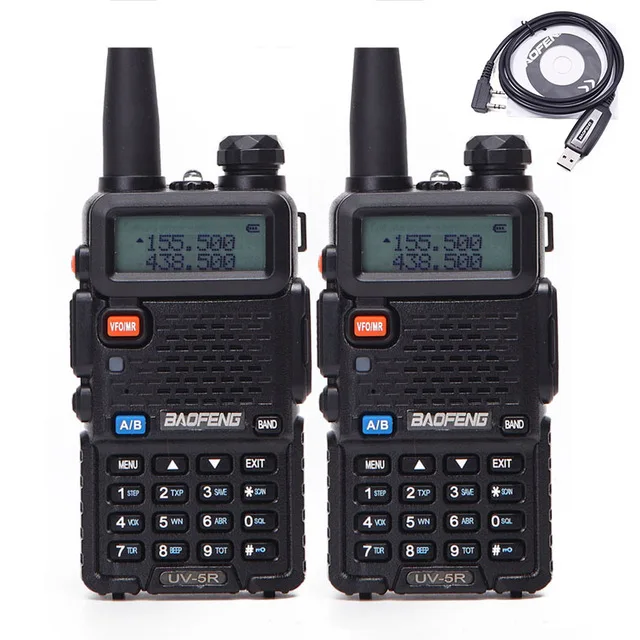2 шт BaoFeng UV-5R портативная рация VHF/UHF136-174Mhz& 400-520Mhz Двухдиапазонная двухсторонняя радио Baofeng портативная UV5R радиоантенна - Цвет: Black add 1 USB Cabl
