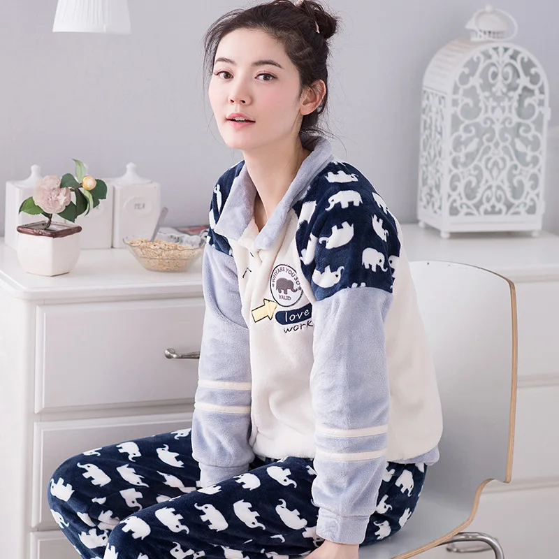 Главная Досуг одежды Осень Зима теплая с длинным рукавом женщин пижамы
