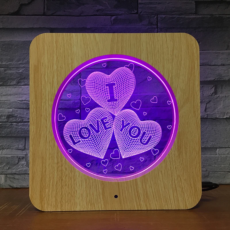 Ночсветильник I love U 3D с деревянными зернами настольная лампа сделай сам под заказ