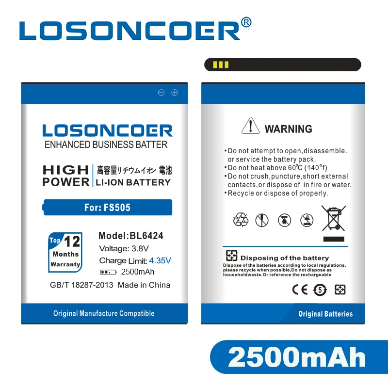 LOSONCOER 2500 мАч BL6424 BL 6424 Высококачественная батарея для FLY FS505 Nimbus 7 Мобильный телефон