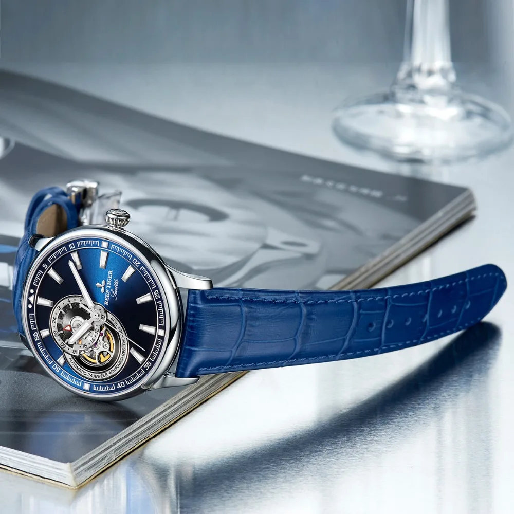 Reef Tiger/RT повседневные часы для мужчин ремешок из натуральной кожи аналоговые