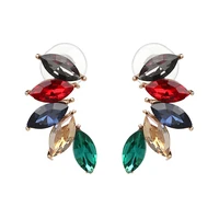 wholesale bohemian statement luxury crystal earrings statement jewelry fashion women glass leaf earrings brincos