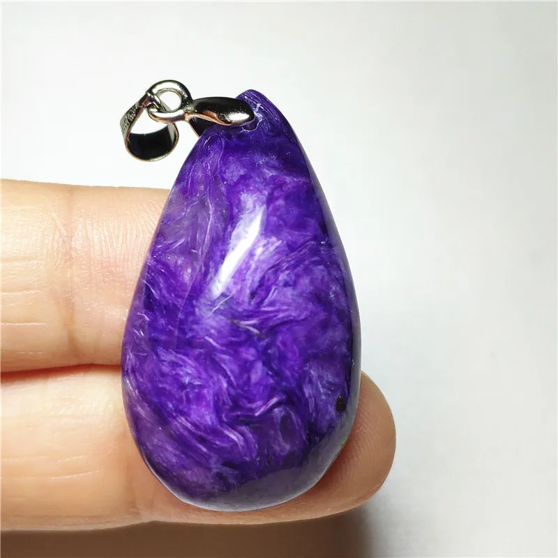 Natural Purple Charoite Necklace Pendant Water Drop Gemstone 34x19x10mm Women Man Anniversary Ghost Garden Jewelry Lucky Gift | Украшения и