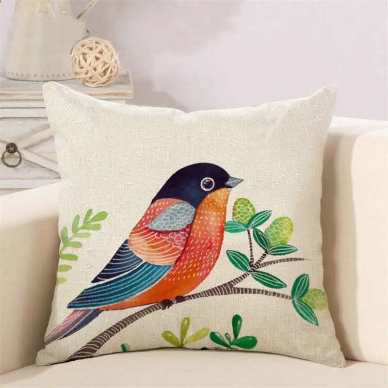 linen cotton new year's pillows cover case bird cushion | Дом и сад