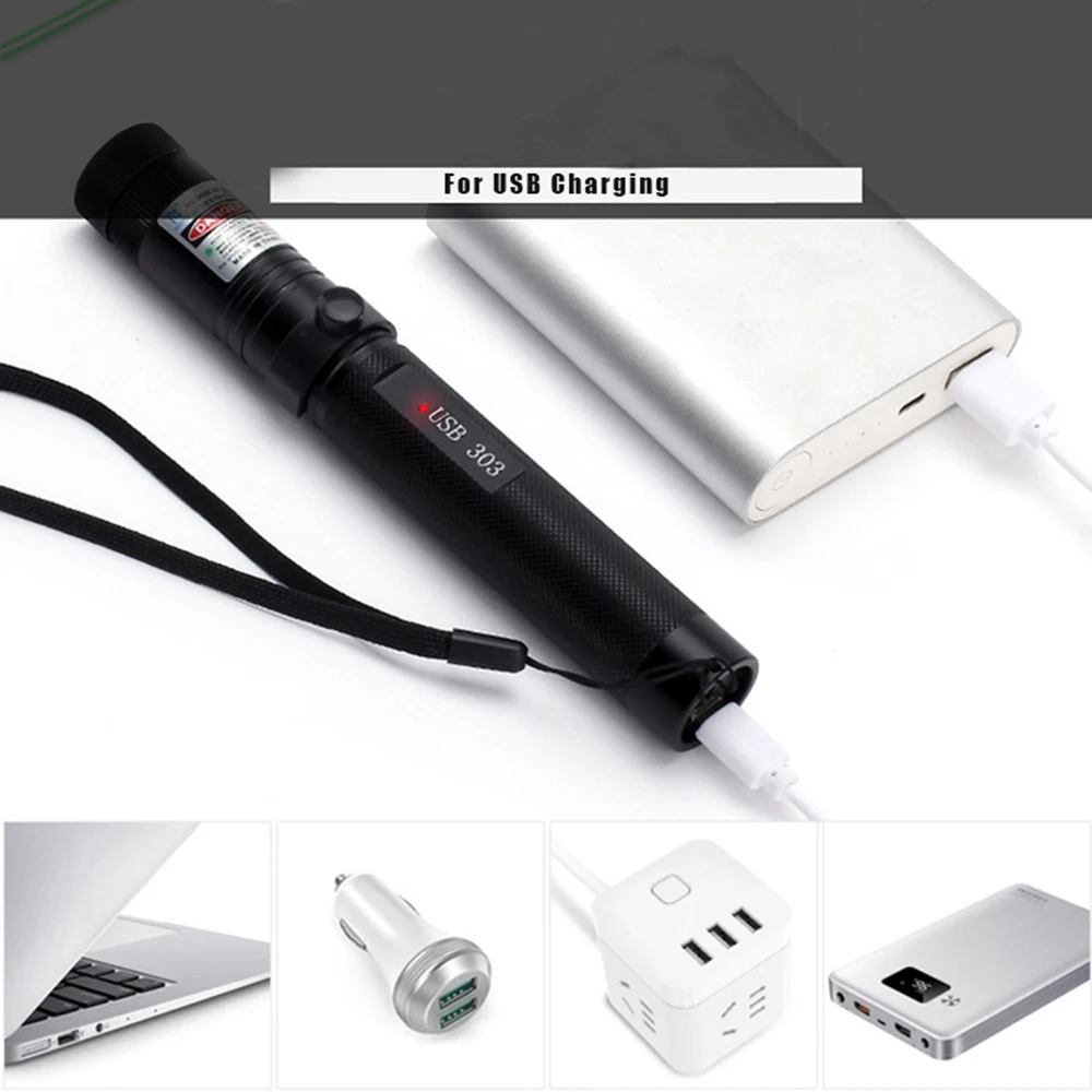 Лазерный Пуэнт военный 532 нм Зеленый Красный USB лазер для зарядки 303 Мощный 5 мВт