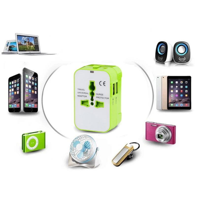 Универсальный международный адаптер переходник с 2 usb портами для путешествий