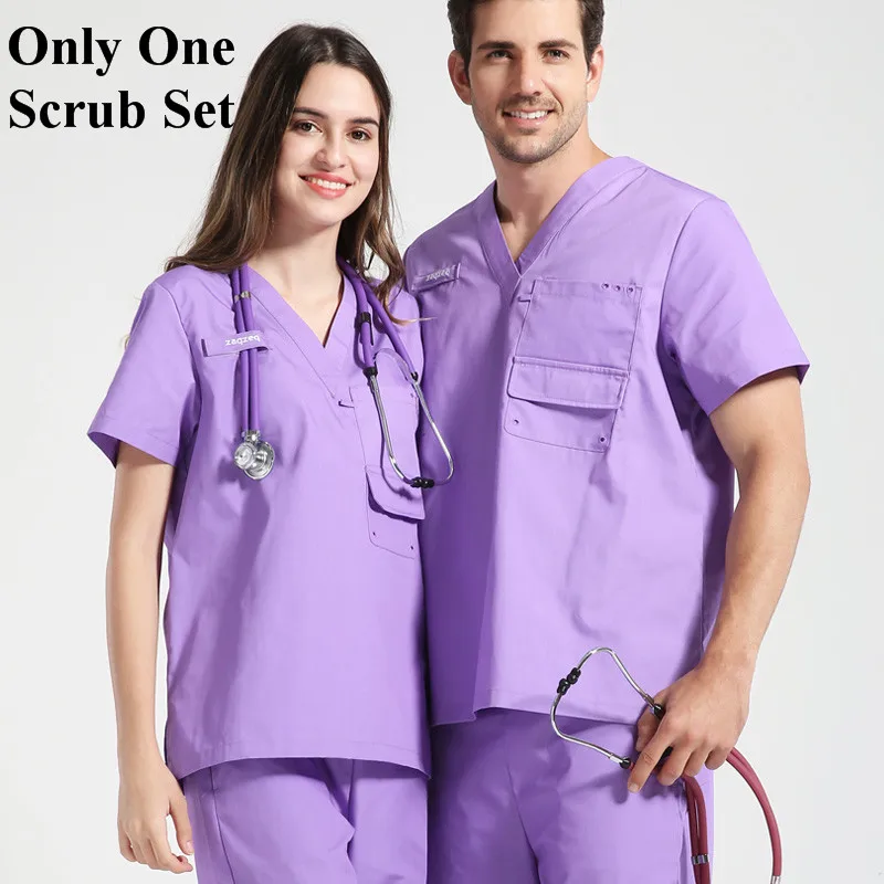 Purple Scrub Set Плюс размер форма медсестры для женщин и мужчин скраб униформа медсестры медицинские рабочие наборы V шеи стильный стоматолог Рабочая одежда - Цвет: Purple Scrub Set