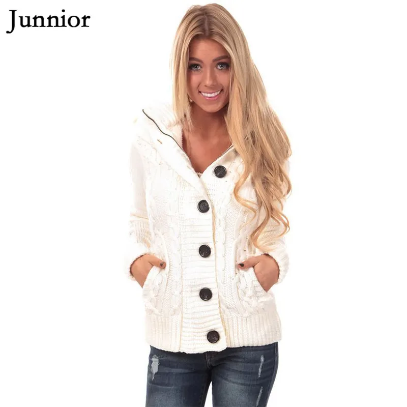 Womens Winter Cardigan Sweaters Cable Knit Open Front Hooded Button Down Sweater Coat Girls |