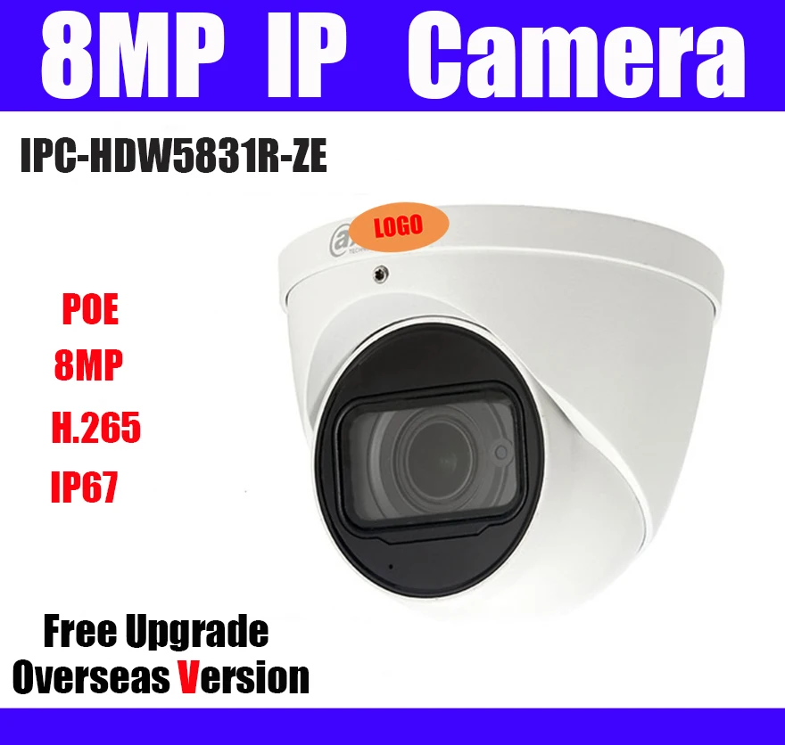 8mp camera Original IPC-HDW5830R-Z POE H.265 IP67 Dome IP Camera IR 50m Bulit-in Mic Network with logo |