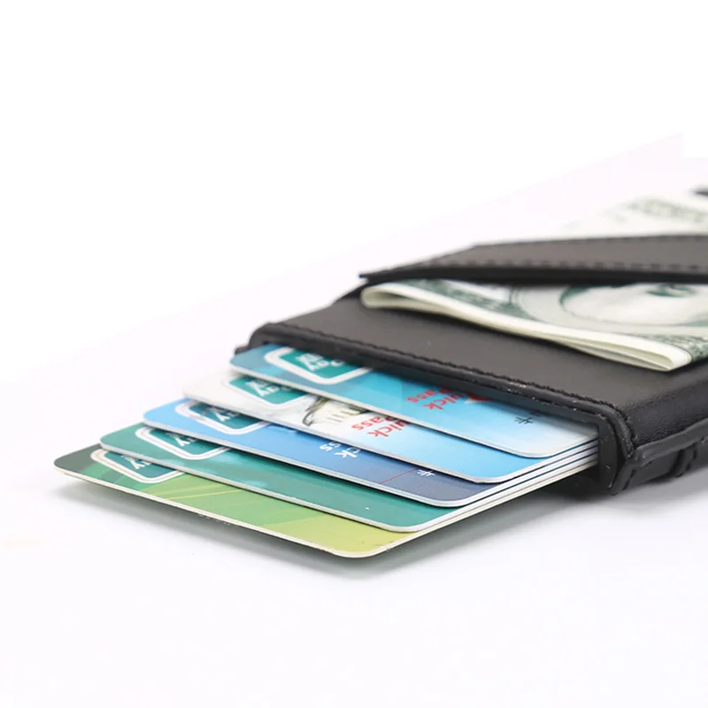 

Itapkris Men Blocking Out Cards Fashion Man Bus Card PU Leather RFID Wallet Travel Aluminum Alloy Card Package Portable