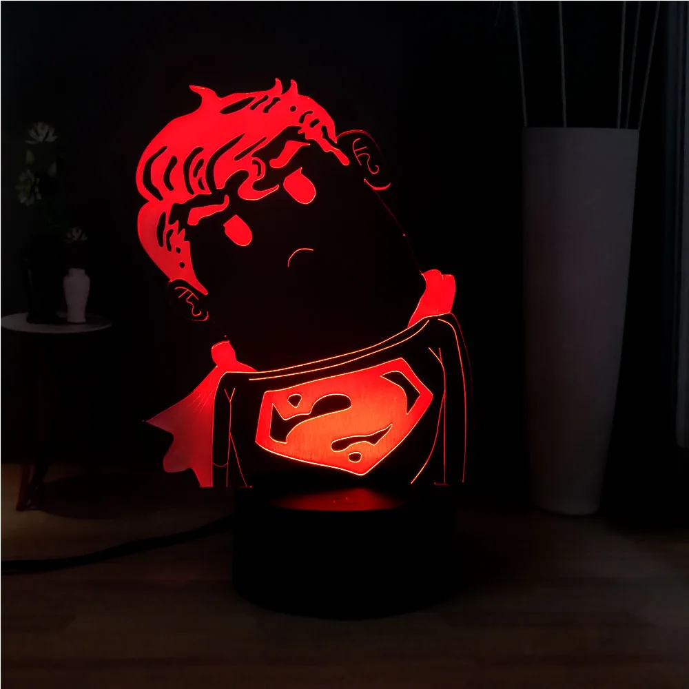 Акрил 7 цветов Marvel Q мультяшный Супермен LED USB Dec иллюзия ночник RGB прикроватная