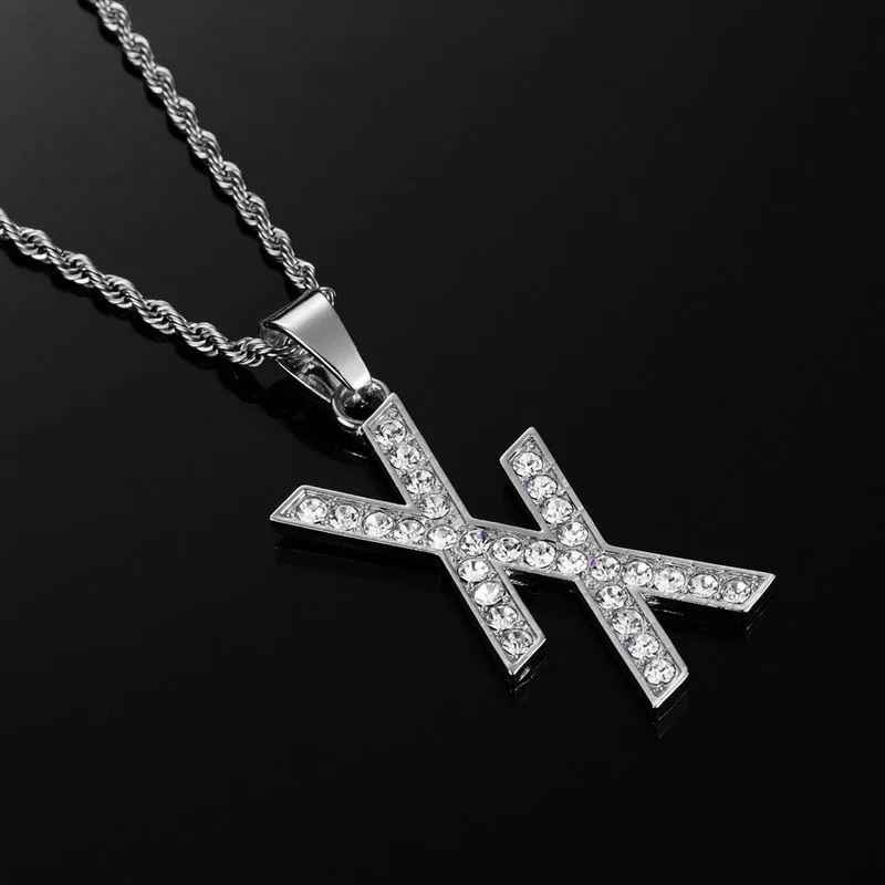 RLMYWS хип хоп горный хрусталь XX письмо кулон Цепочки и ожерелья s Gold Filled мужские