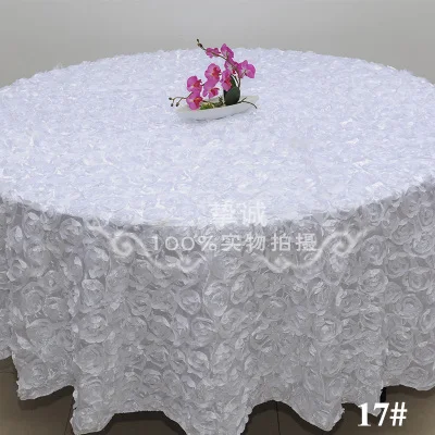 

White 2.6 m Wedding Round Table Cloth Overlays 3D Rose Flower Tablecloths Wedding Decoration Supplier 7 Colors Free Shipping