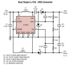 LT1945EMS LT1945IMS LT1945 двойной микромощный DC/DC преобразователь с положительными и