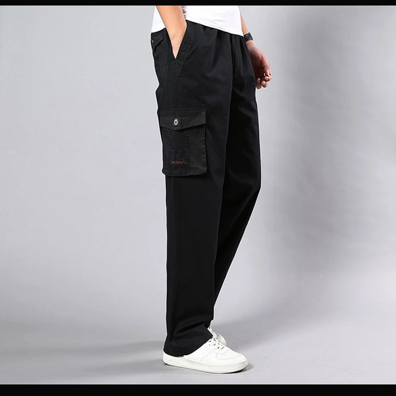Брюки карго мужские с карманами Стрейчевые прямые штаны в стиле милитари сафари