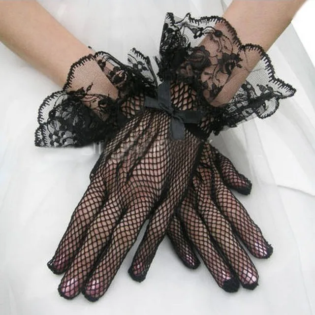 

Новые короткие свадебные перчатки, Кружевные Черные искусственные аксессуары, свадебные перчатки длиной до запястья