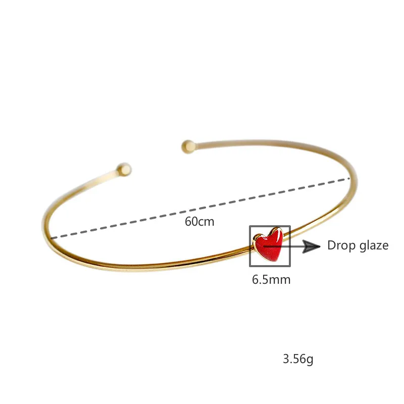 

Flyleaf Red Drop Glaze Heart Shape Ins Style Fine Jewelry Real 925 Sterling Silver Bangle For Women Gold Cuff Bracelets Bangles