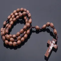 Catholic Handmade Woven Wooden Beads Brown Rosary Wooden Bead Necklace Prayer Rosary Religious Jewelry Jesus Jewelry Gift