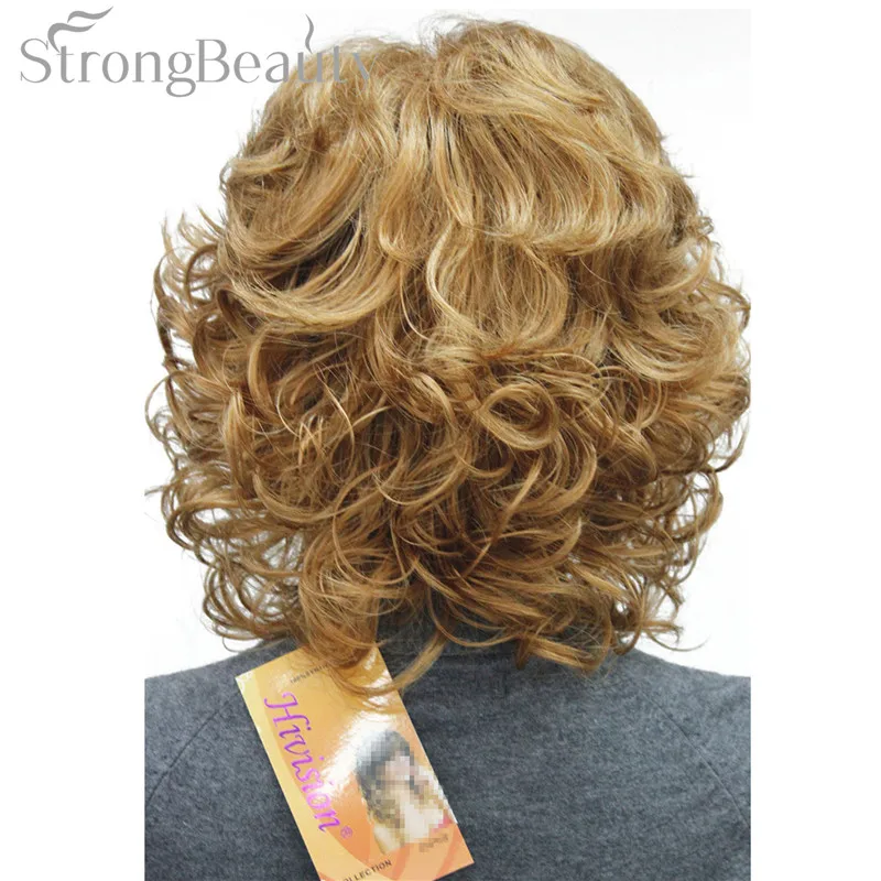StrongBeauty средние короткие вьющиеся парики синтетические женские волосы блонд/черный/бордовый много цветов на выбор