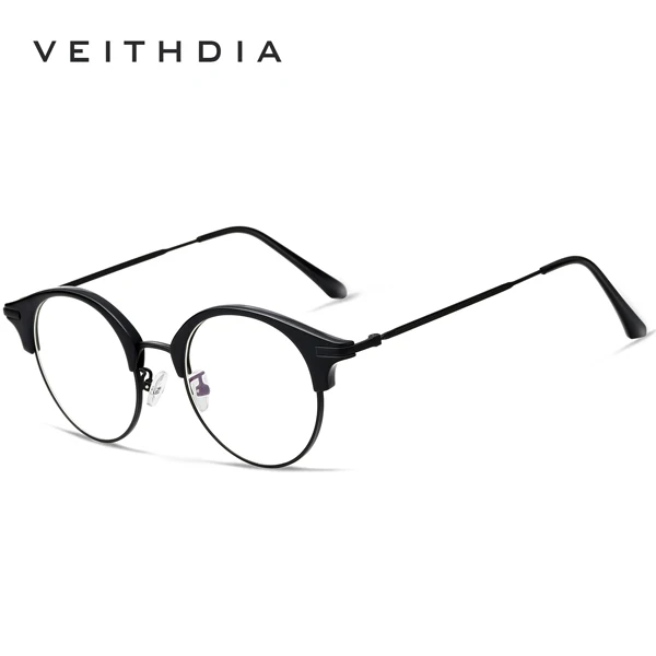 Оптическая оправа для очков унисекс VEITHDIA, модная винтажная оправа с прозрачными стеклами, для мужчин и женщин, модель 1230 - Цвет оправы: Черный