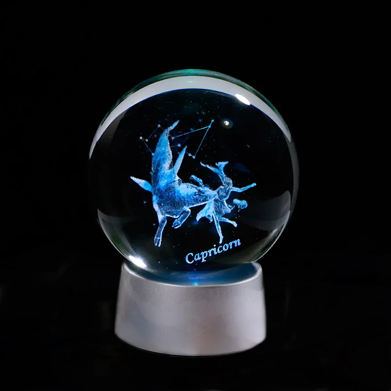 Capricorn Кристалл 12 Знак зодиака шар 3D стекло Созвездие Глобус светодиодный светильник украшение дома орнамент кулоны со знаками Зодиака Сфера 8 см - Цвет: Capricorn