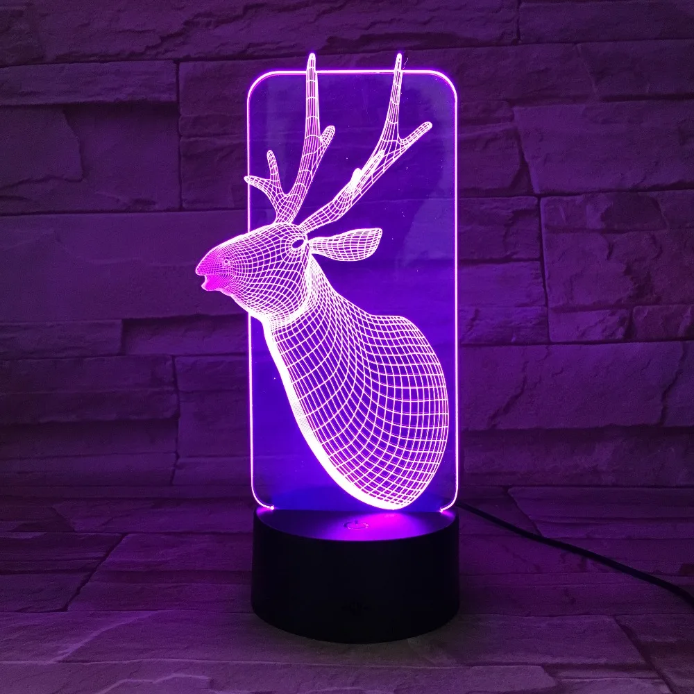 Симпатичный Рождественский Олень 3D Ночной светильник 7 цветов смены USB