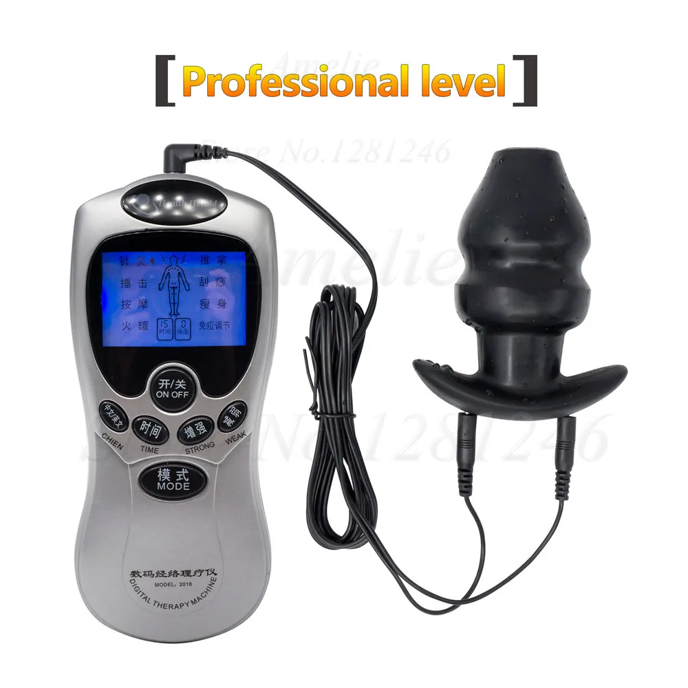 Электрошок полые Анальная пробка клизма массаж простаты пенис вибратор