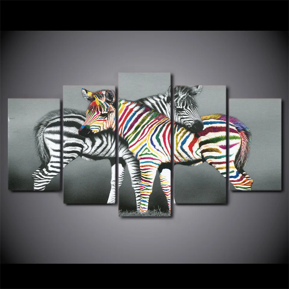 Художественная живопись HD печать холст гостиная модульная 5 цветов Zebras структура