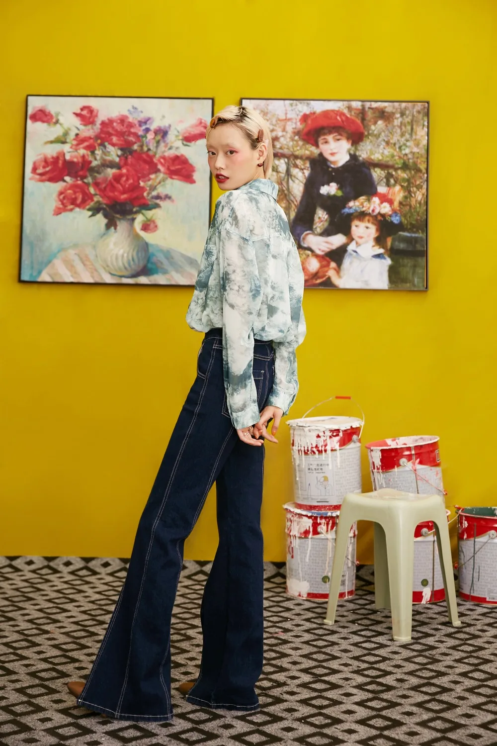 Samstree Tie Dye женские рубашки с принтом, осень, модные уличные женские блузки с длинным рукавом, винтажные свободные топы в Корейском стиле