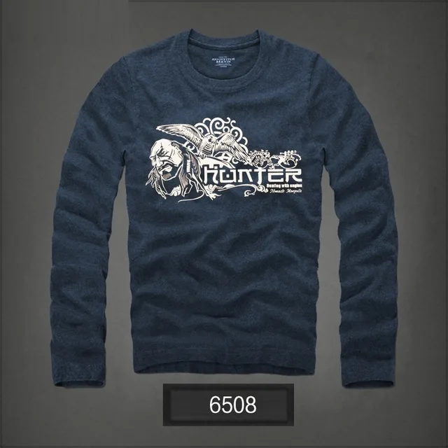 gray blue 6508 Футболка с длинным рукавом для мужчин хлопок вышивка модные футболки с круглым вырезом Топы Высокое качество майка - Цвет: gray blue 6508