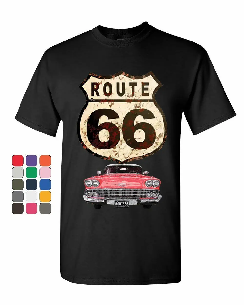 Route 66 Ретро автомобиль футболка мать дорога американский классический Мужская