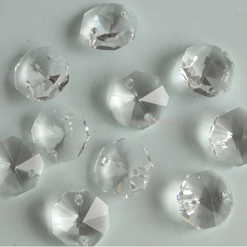 200PCS 14mm Crystal Octagon Beads K9 Crystal 2 Holes Diy Wedding& Home Decoration Crystal Chandelier Lighting Parts