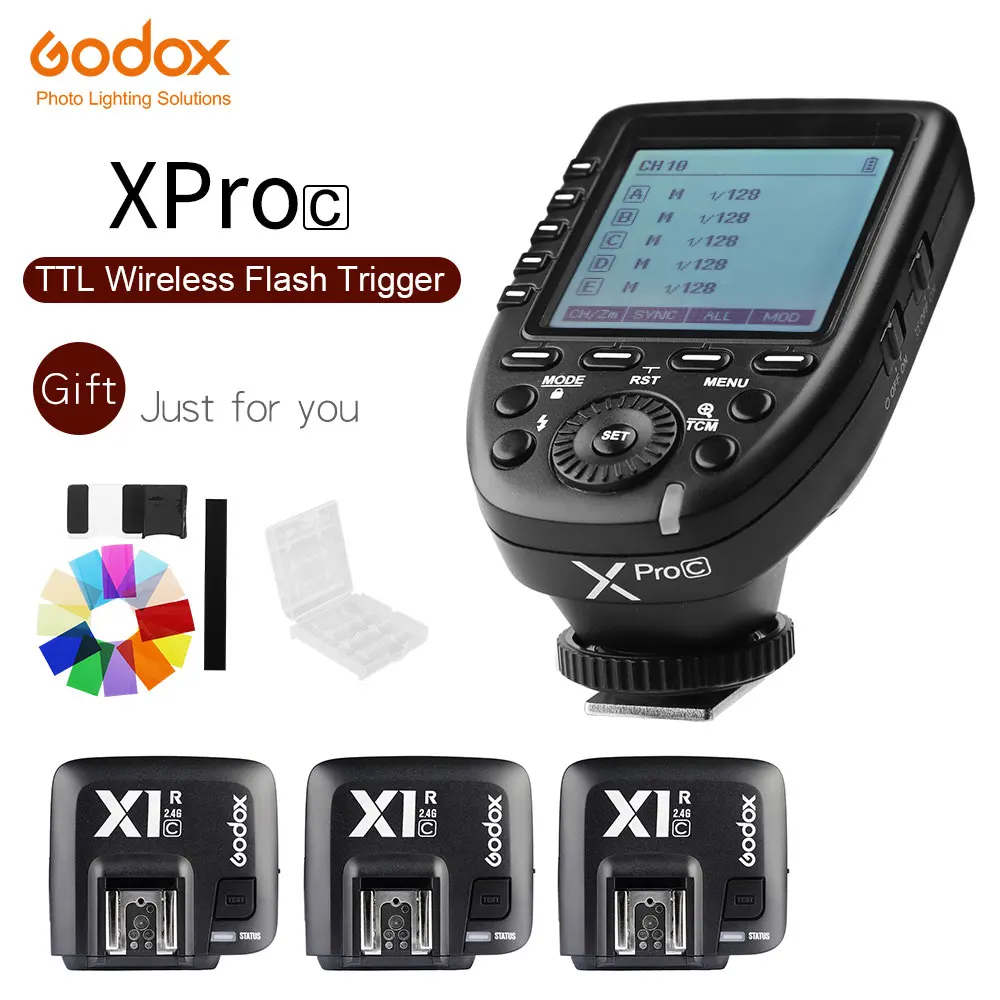 Xpro-C add 3x X1R-C GODOX XPro-C E-TTL 2,4G Беспроводная Высокоскоростная синхронизация X СИСТЕМА триггер+ 3x приемник Godox X1R-C для камер Canon EOS - Цвет: Xpro-C add 3x X1R-C