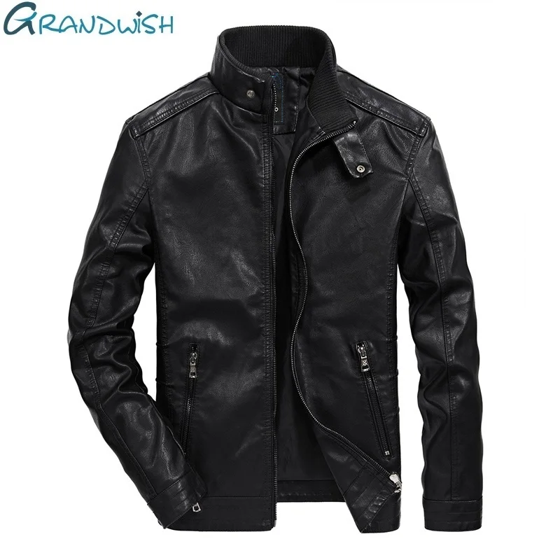 Grandwish куртка из искусственной кожи для мужчин с воротником стойкой осенняя