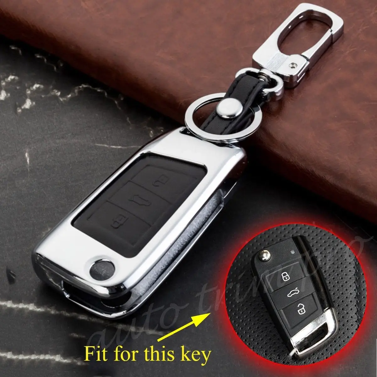 

Metallic Key Case Fob Holder Bag Shell Cover Fit For VW Volkswagen Passat 2017-2018 Accessories