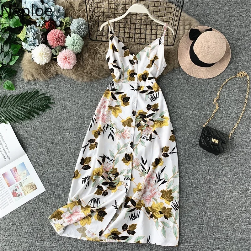 Neploe Ретро французское женское платье летняя кофта с v-вырезом Vestidos шифон высокая