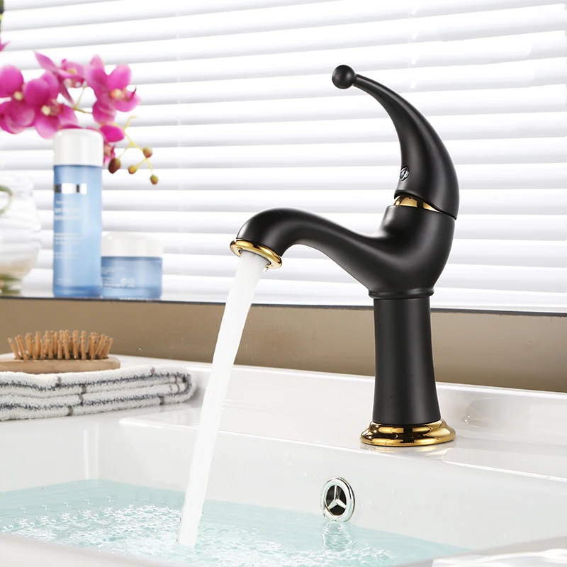 

Высококачественный смеситель для раковины, латунь, уникальный дизайн, смеситель для ванной комнаты, роскошный Однорычажный золотой и черны...