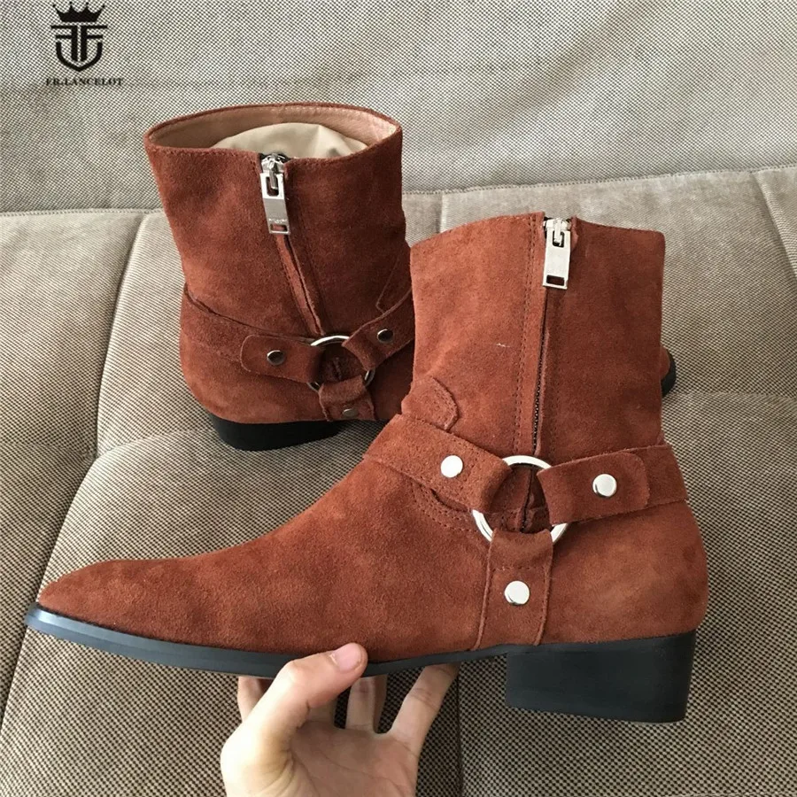 Высокие ковбойские ботинки Челси ручной работы с ремешком на щиколотке танкетке