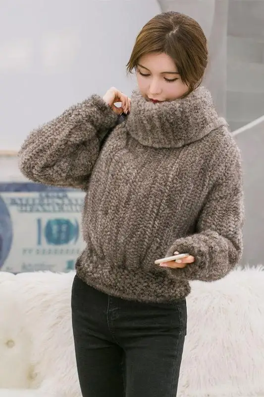 2017 зимнее натуральное вязаное Норковое меховое пальто женское короткое