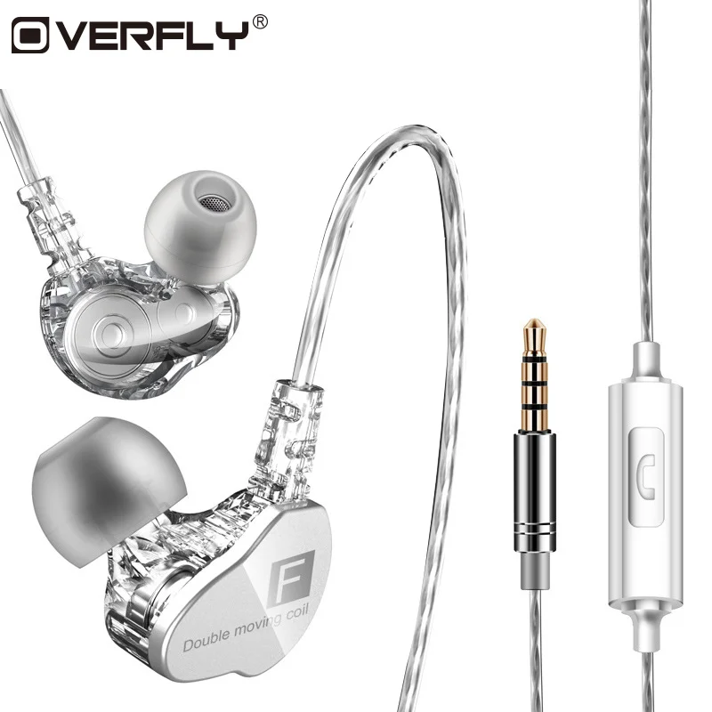 Overfly двойные динамические проводные наушники вкладыши стерео музыка спортивные
