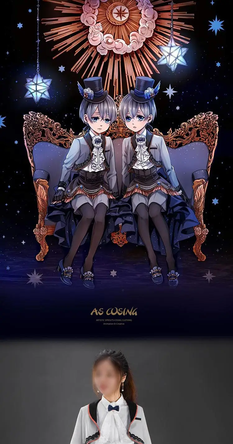 [Сток] Аниме Черный дворецкий Ciel Phantomhive Готическая униформа косплей костюм унисекс полный комплект для Хэллоуина Новинка