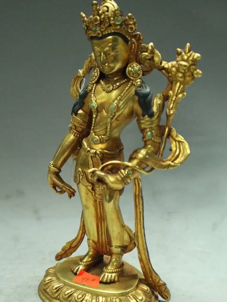 9&quot Tibet Buddhism Temple Bronze 24K Gold Lotus Flower Hand Kwan-Yin Buddha | Дом и сад